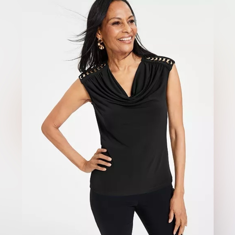 Calvin Klein beautiful black & gold hardware blouse
